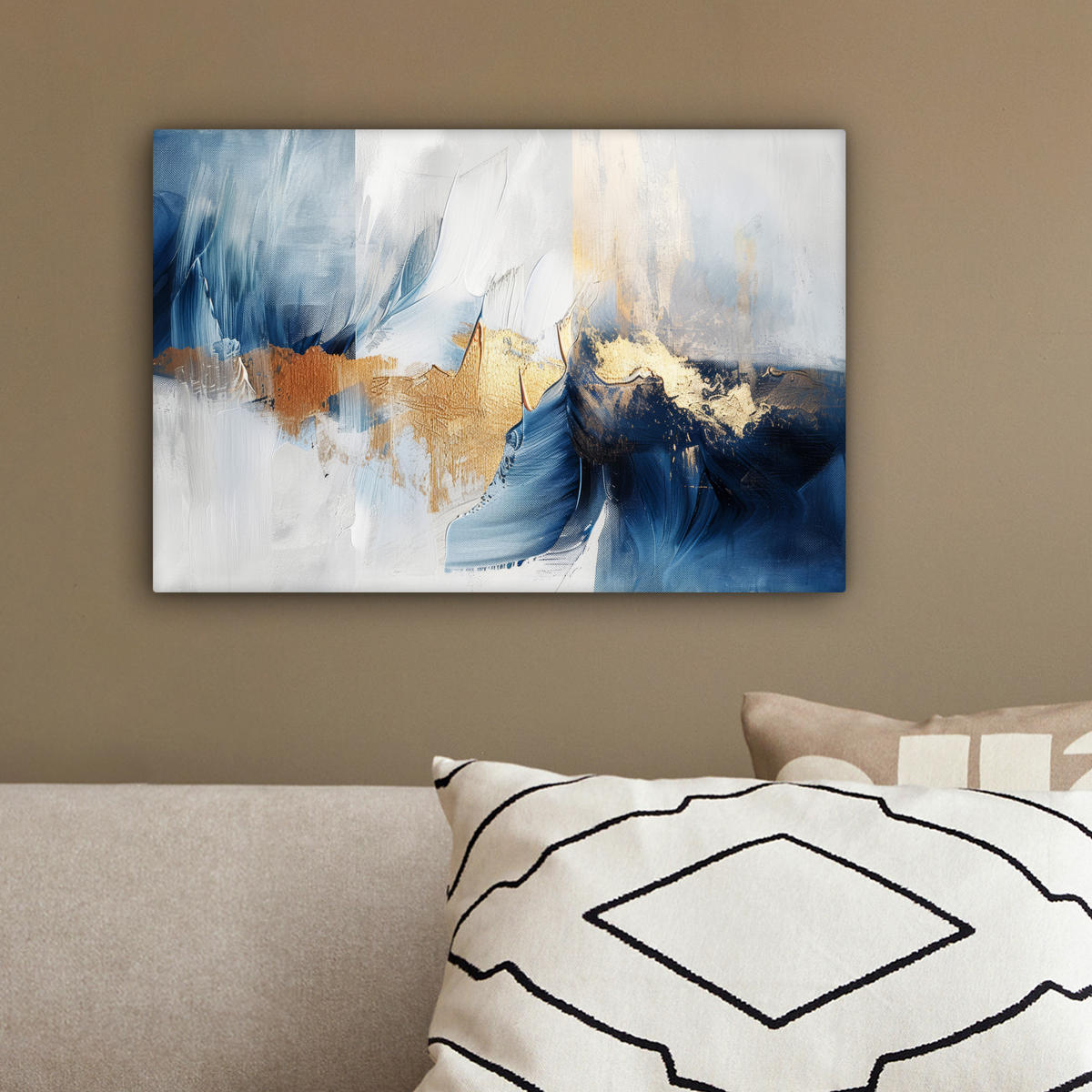 LEINWANDBILD Gold - Blau - Aquarell - Kunst - Modern 30x20 cm - Hellblau, Textil (30/20cm) - MuchoWow