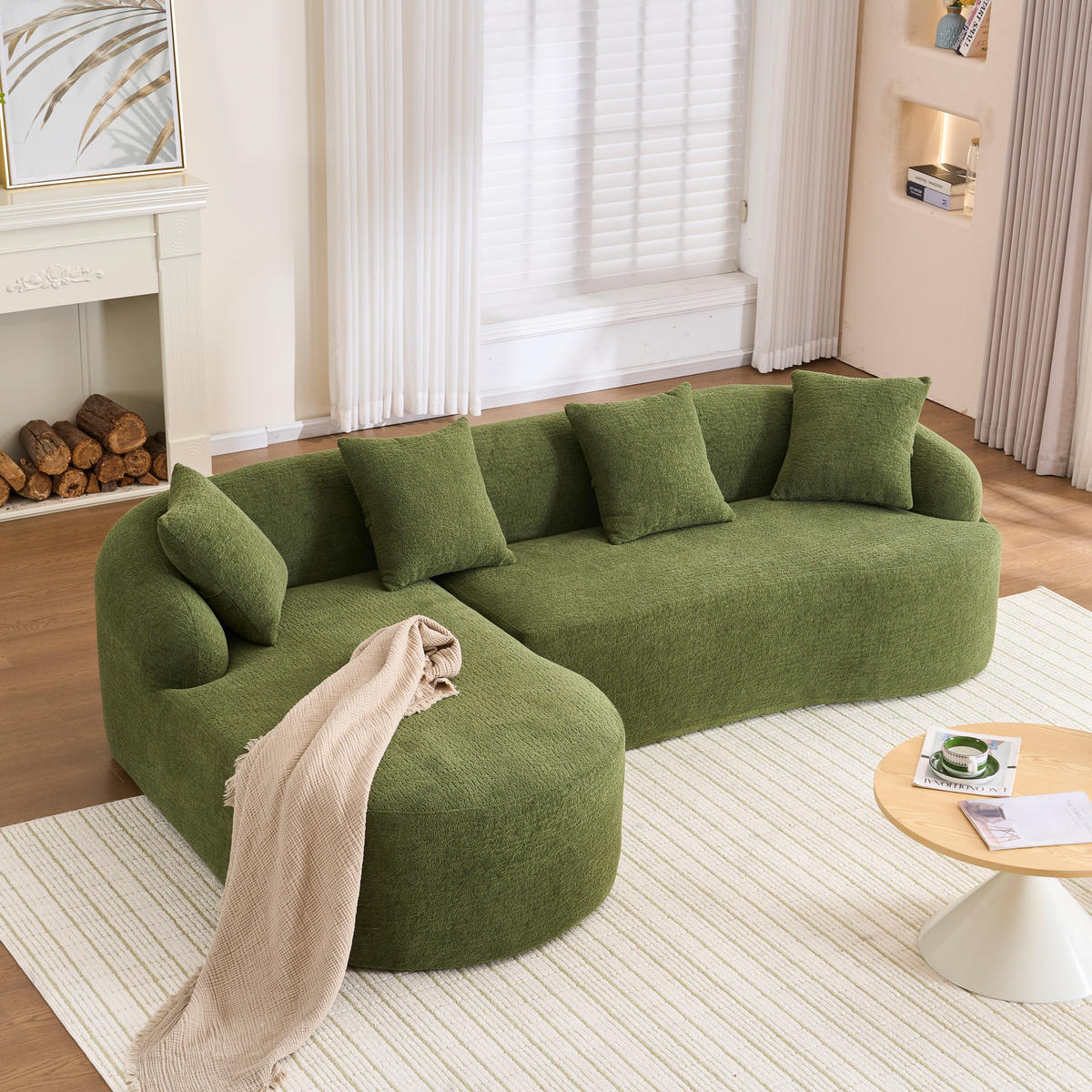 ECKSOFA Chenille Grün Montagefrei - Grün, Textil (243/150cm) - WISHDOR