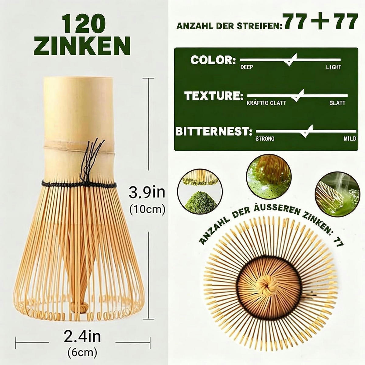 MATCHABESEN Bambus 100-zinkig - Braun, Naturmaterialien (6/1/10cm)