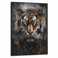 LEINWAND Bilder mit Rahmen - Tiger - Tiere - Porträt - Luxus - Schwarz - 70x100 - Braun, Textil (70/100cm) - MuchoWow