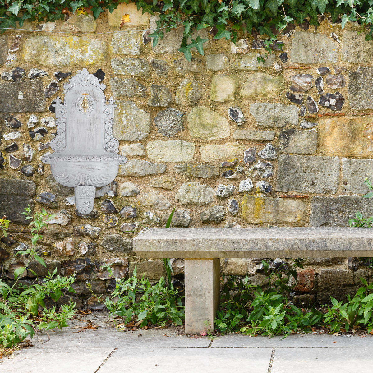 WANDBRUNNEN - Weiß, Metall (22/44/75cm) - Relaxdays