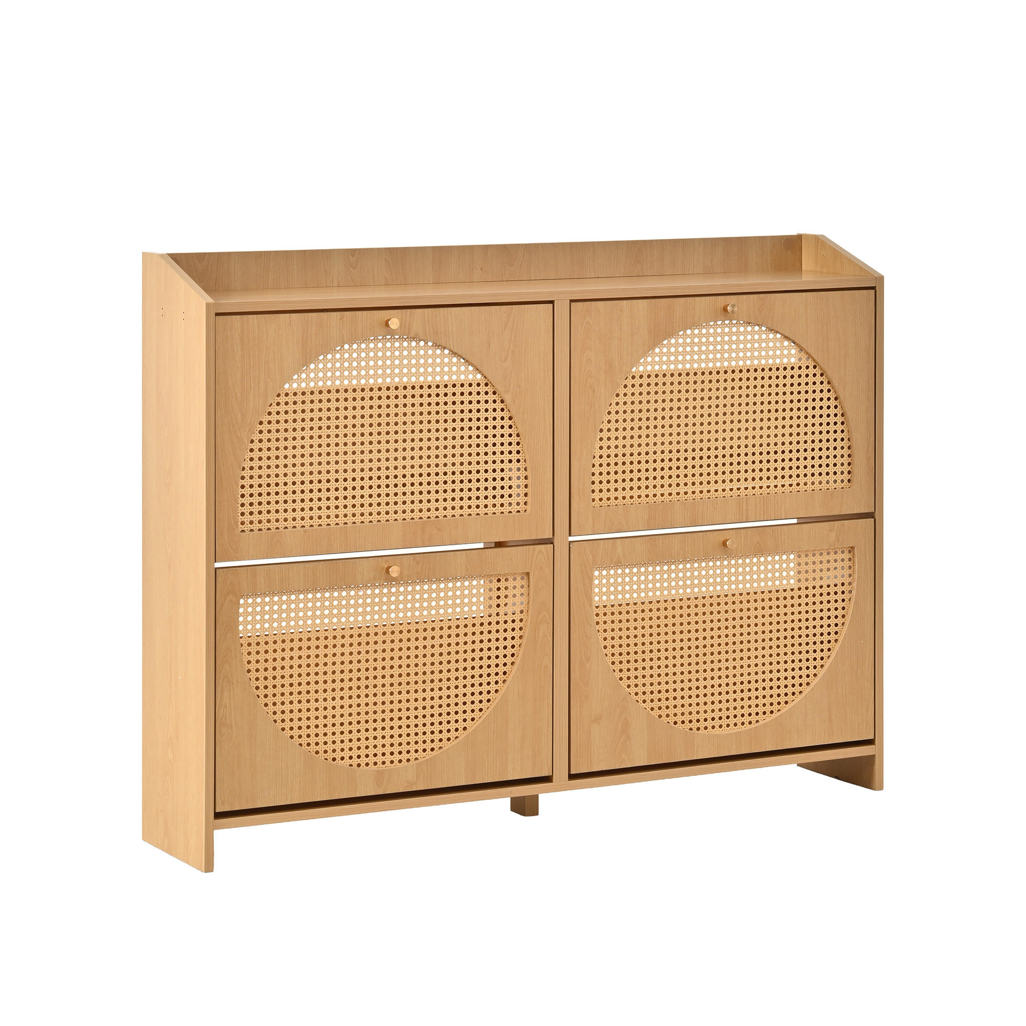 SCHUHSCHRANK Schmal mit 4 Kipptüren, 8 Fächern & Streifendesign 120cm - Naturfarben, Holzwerkstoff (120/90/24cm) - Urban Meuble