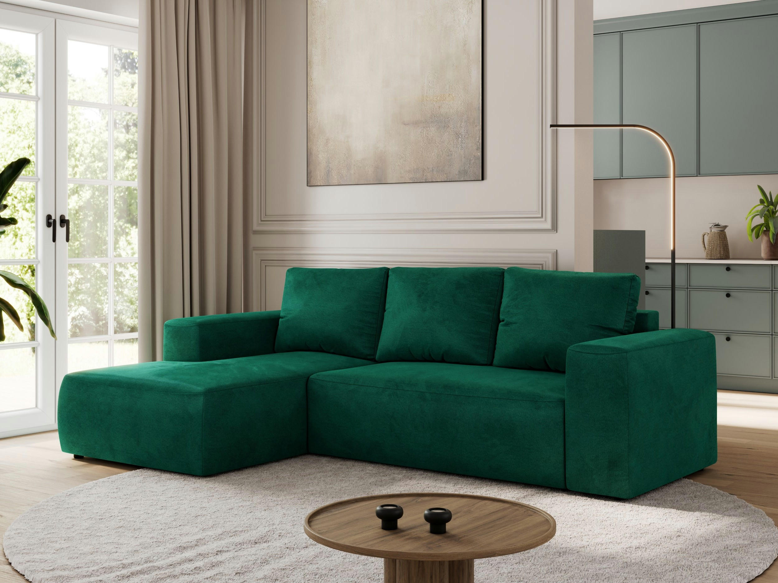 ECKSOFA TRENTINO L Dunkelgrün Velvet - Links - Dunkelgrün/Schwarz, Textil (266/164cm) - MKS