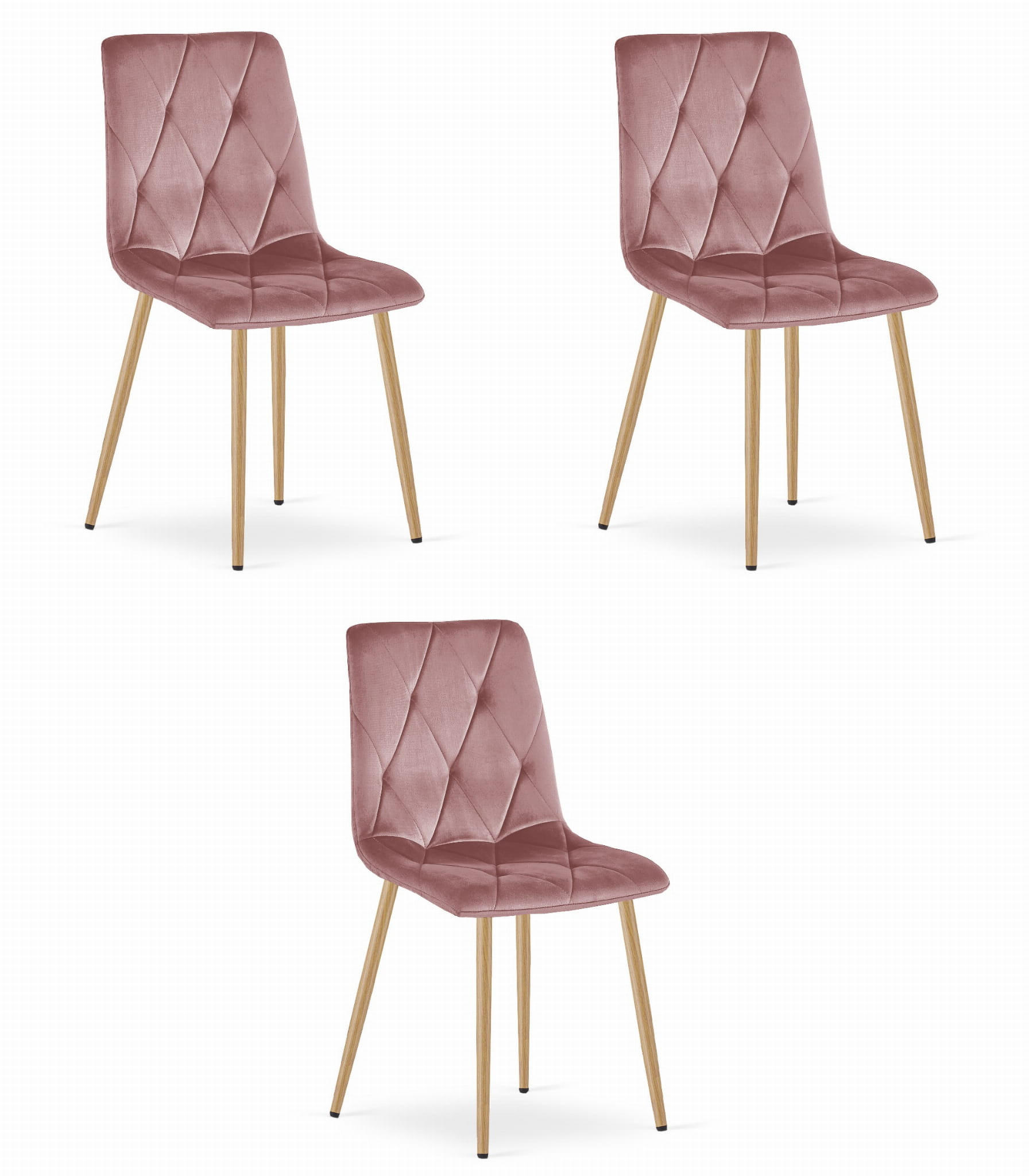 ESSZIMMERSTUHL 3-er Set TYRA rosa Sitz, Beine in Holzfarbe - Pink/Eichefarben, Textil (44.5/87/54.5cm) - Valora