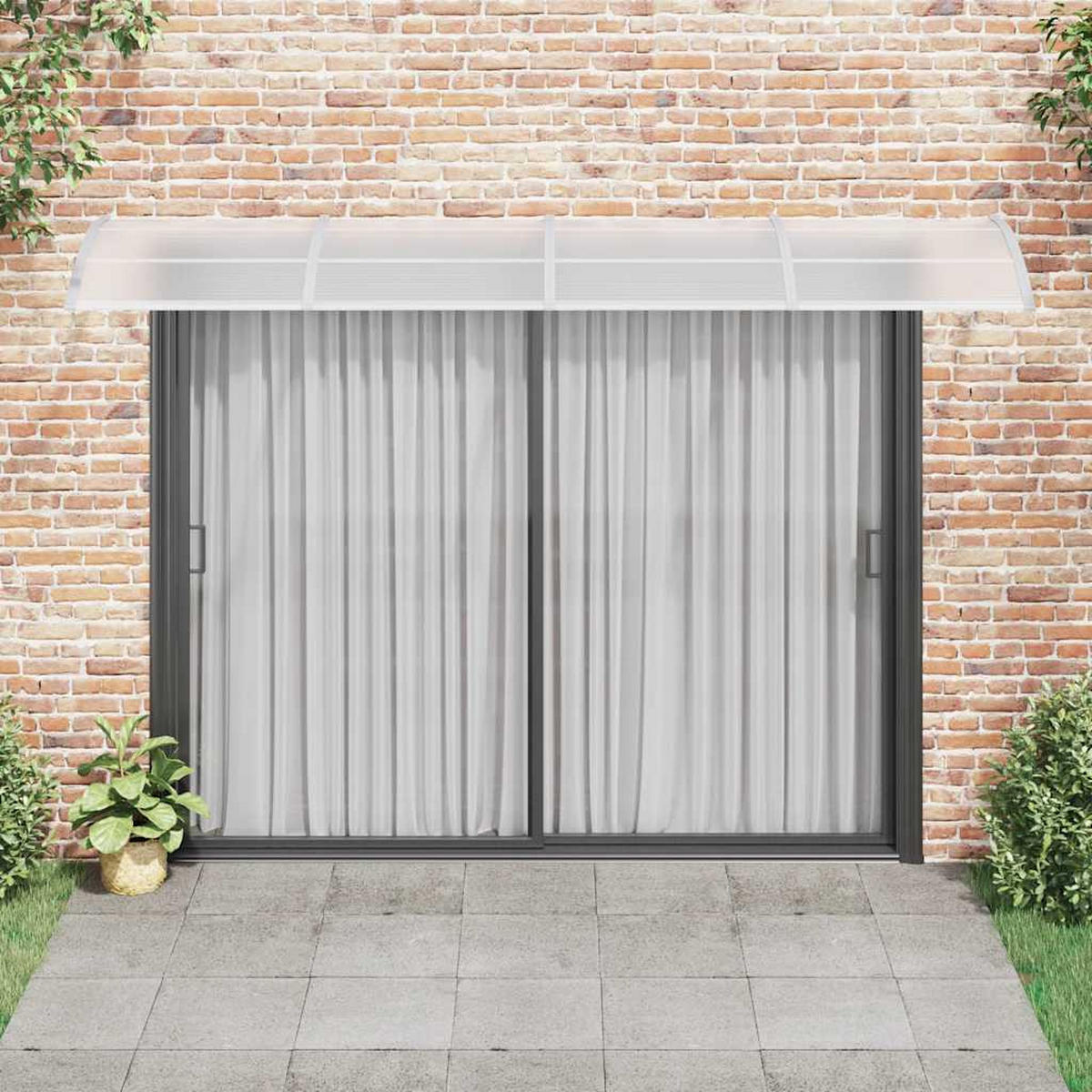 TÜRVORDACH Grau 350x100 cm Polycarbonat - Grau, Textil (350/25/97cm) - furnicato