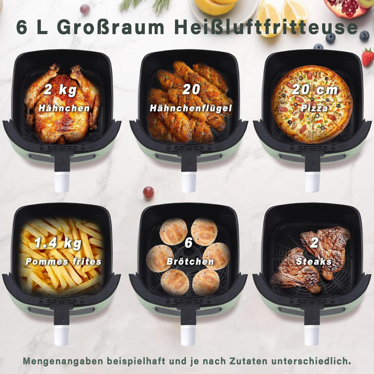 HEISSLUFTFRITTEUSE 6L - Grün, Kunststoff (29/36/30cm) - Nettlife