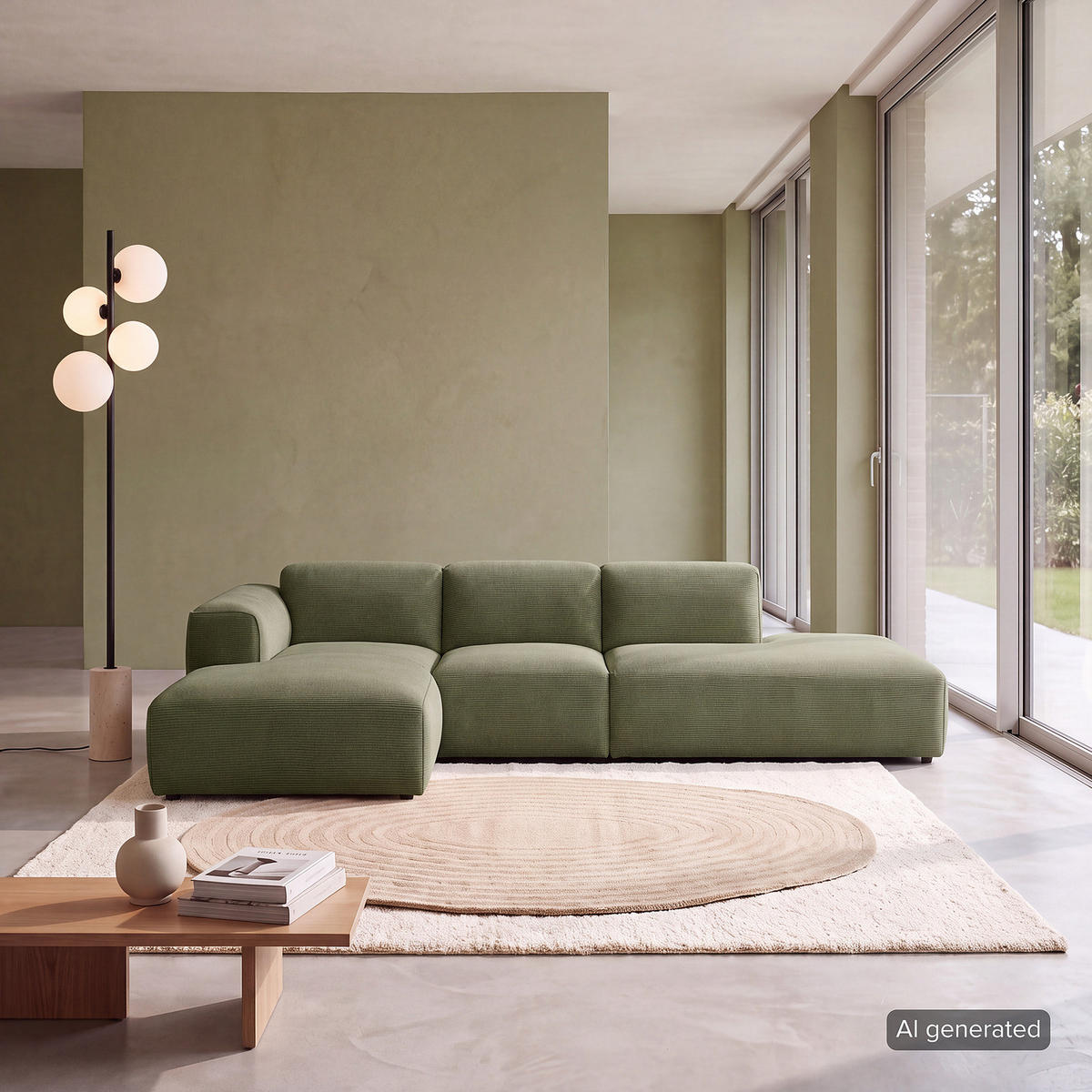 ECKSOFA mit Chaiselongue - Dunkelgrün/Schwarz, Kunststoff/Textil (290/173cm) - home24