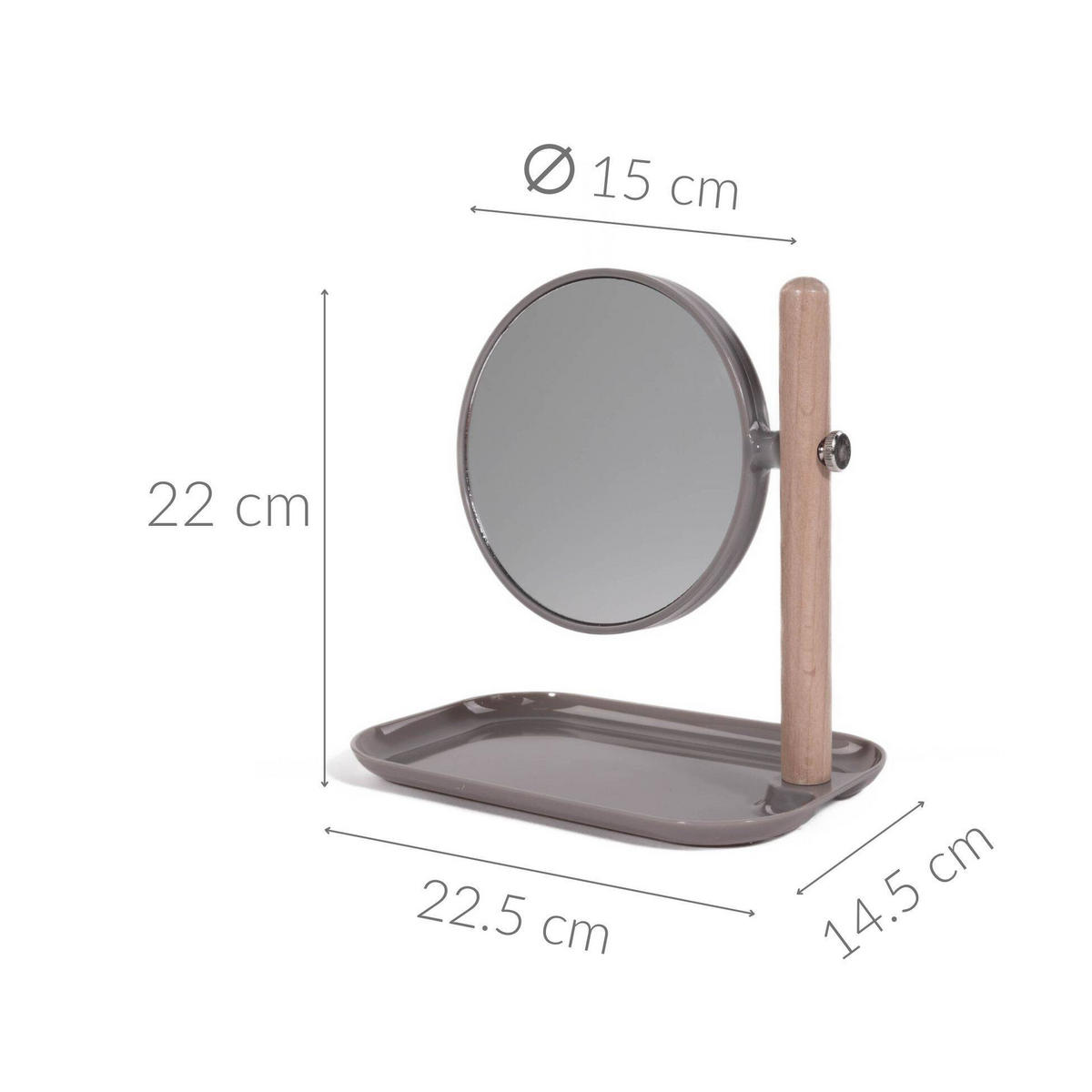KOSMETIKSPIEGEL Metall - Grau, Glas (14/23/22.5cm)