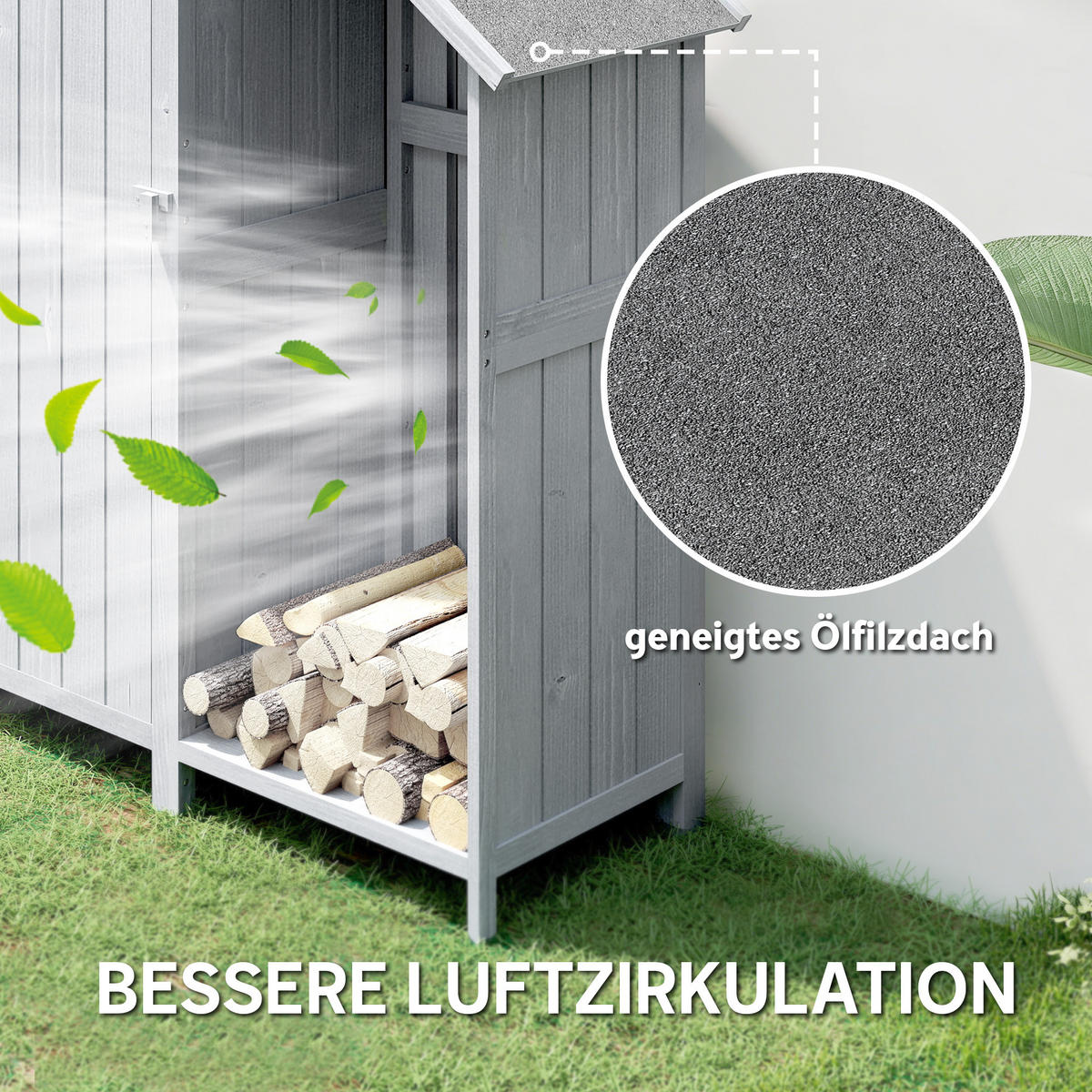 GARTENSCHRANK Holz Outdoor wetterfest Geräteschuppen mit Asphaltdach Grau - Grau, Holz (51.5/180/129cm) - Outsunny
