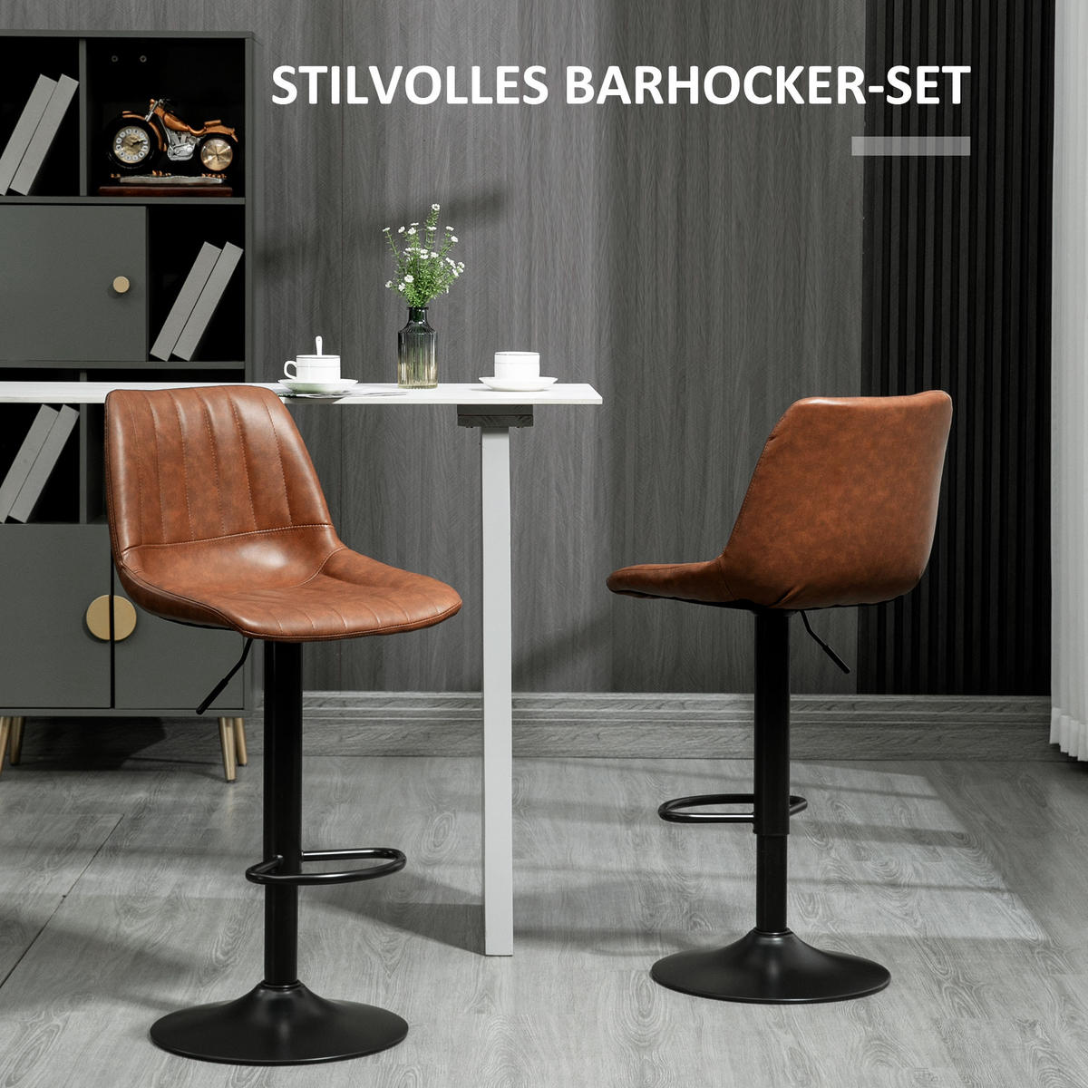 BARHOCKER 2er-Set Braun 43.0/49.5/111.0 cm - Braun, Leder (49.5/111/43cm)