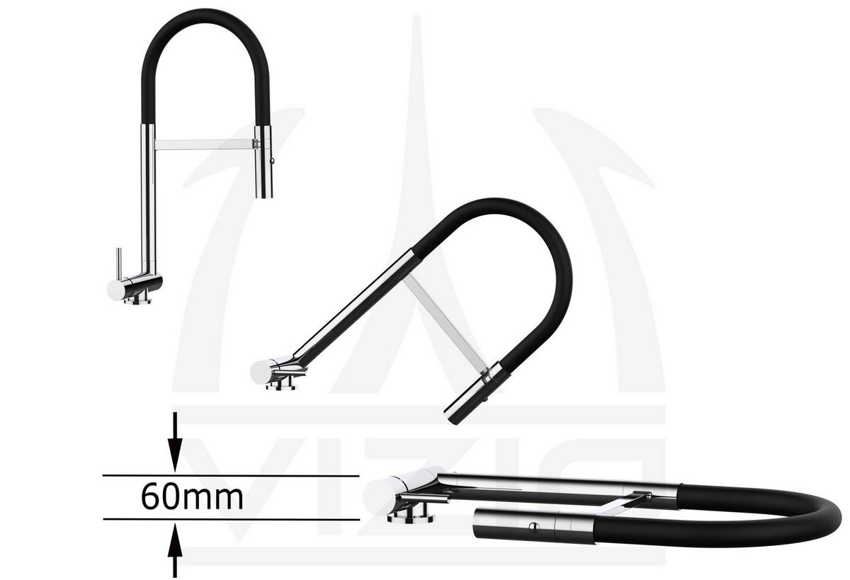 VORFENSTER-KÜCHENARMATUR, Umklappbar 6 CM, Verchromt und Schwarz Matt, 2-Strahl-Brause, LINKER HEBEL - Schwarz, Metall (21.3/48.2/21.3cm) - VIZIO