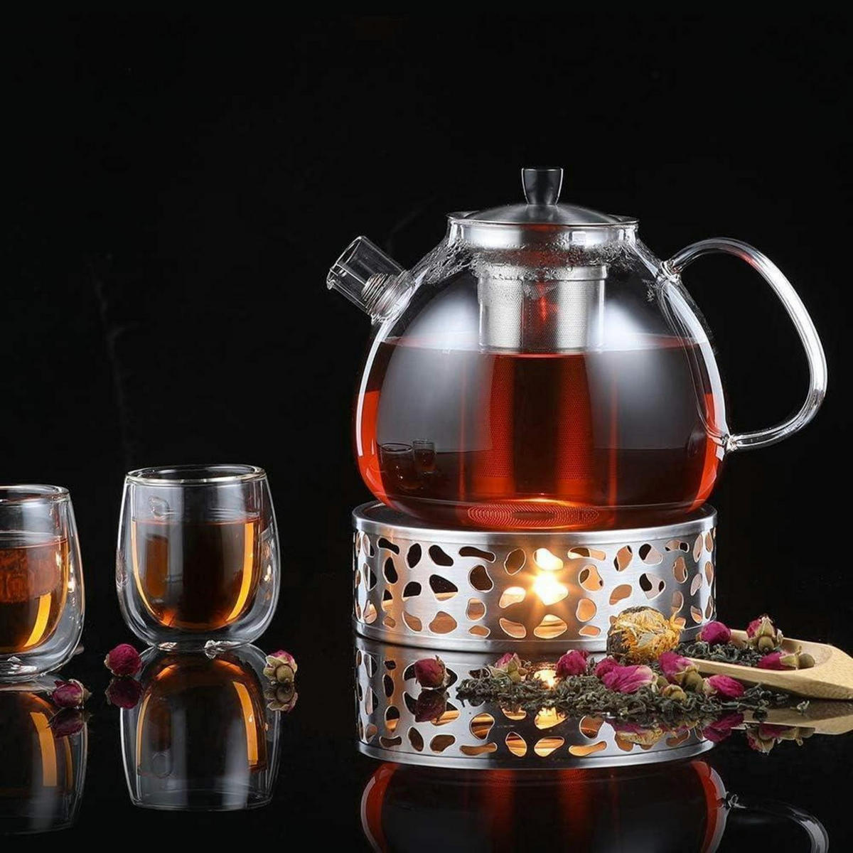 TEEKANNE mit Stövchen 1.5L Glas Edelstahl - Transparent, Glas (18.5/23.5cm)