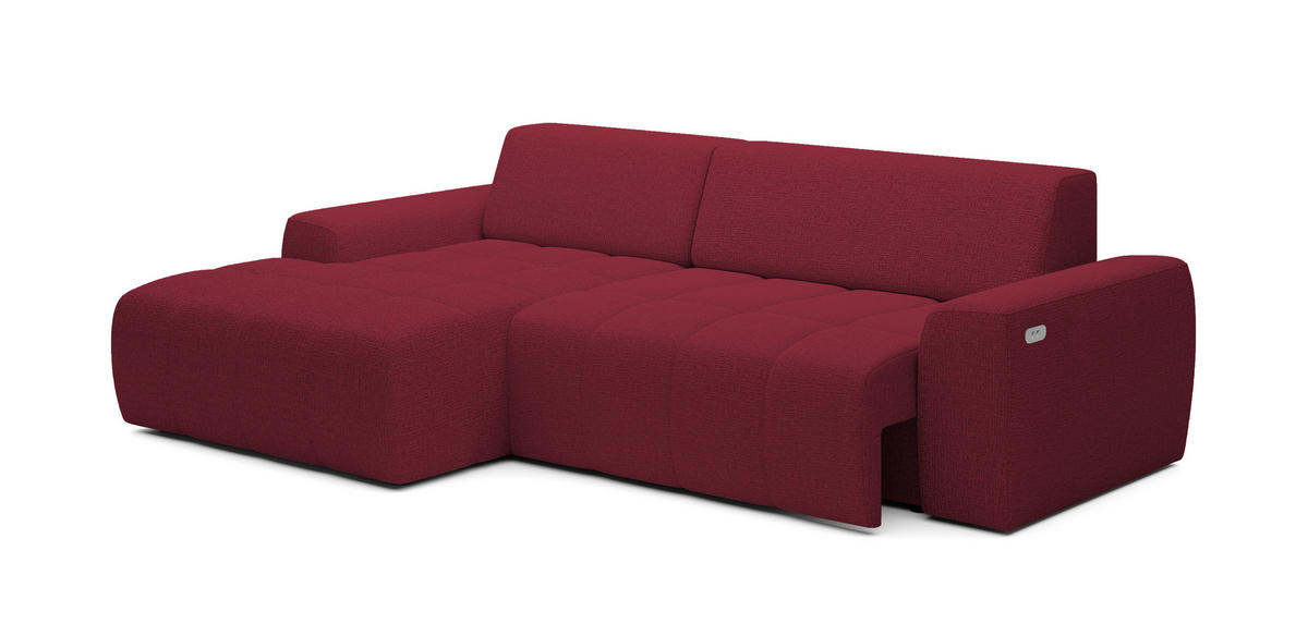 ECKSOFA Savio Freistehend, Mit Abriebfestem Kansas-Stoff, Maße 265x172x81cm, Ausziehbare Sitzfläche 206x92cm, Linke, Kirsche - Bordeaux, Holz/Textil (172/265cm) - DomoHome