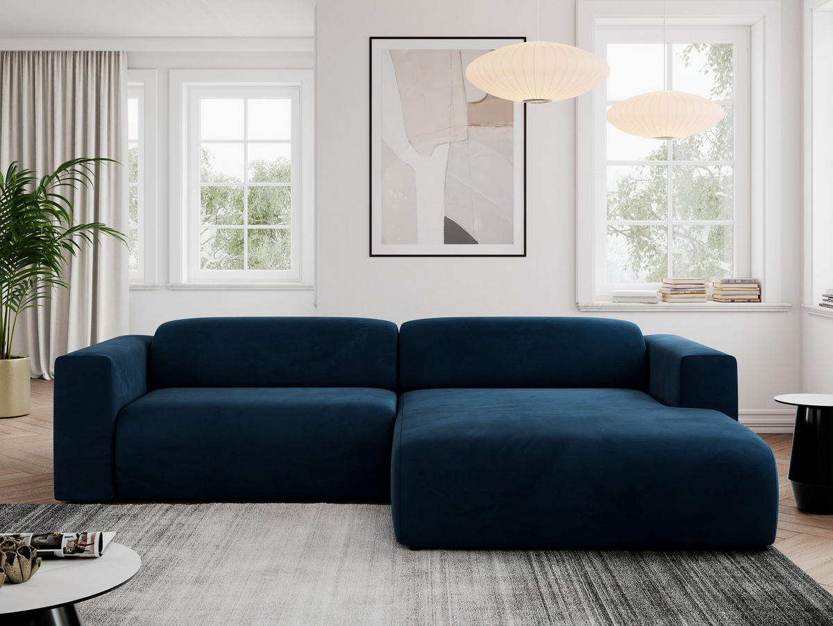 ECKSOFA PASADENA Dunkelblau Velvet - Rechts Seite - Schwarz/Dunkelblau, Kunststoff/Textil (180/288cm) - MKS