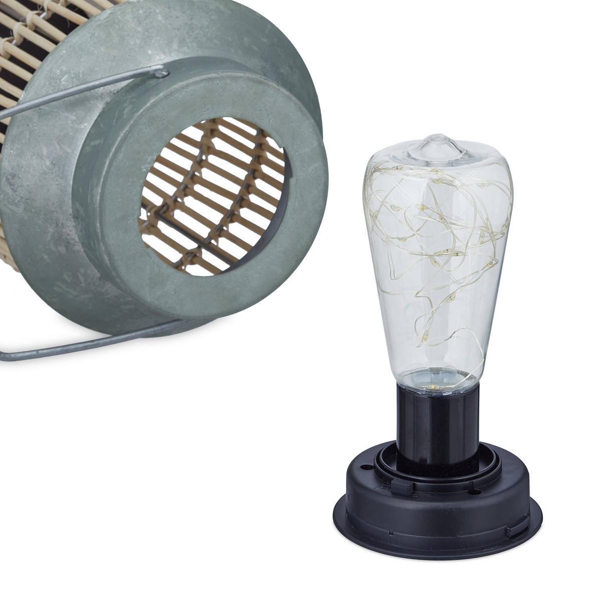 SOLARLAMPE - Hellbraun, Textil/Metall (17/17/26cm) - Relaxdays
