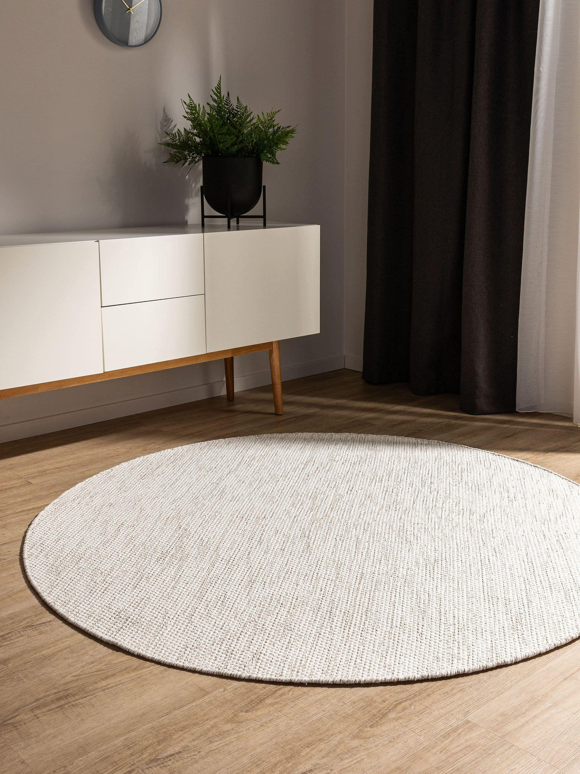 BAUMWOLLTEPPICH Ron handgewebt ø 200 cm rund - Creme, Naturmaterialien/Textil (200/200cm) - benuta