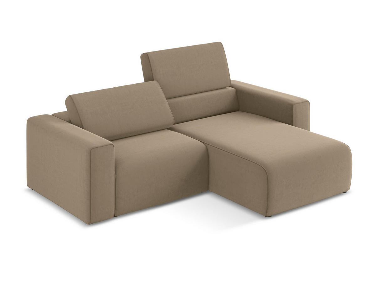 ECKSOFA Rechts Samt Stoff Beige - Beige/Schwarz, Kunststoff/Textil (224/167cm) - Makamii