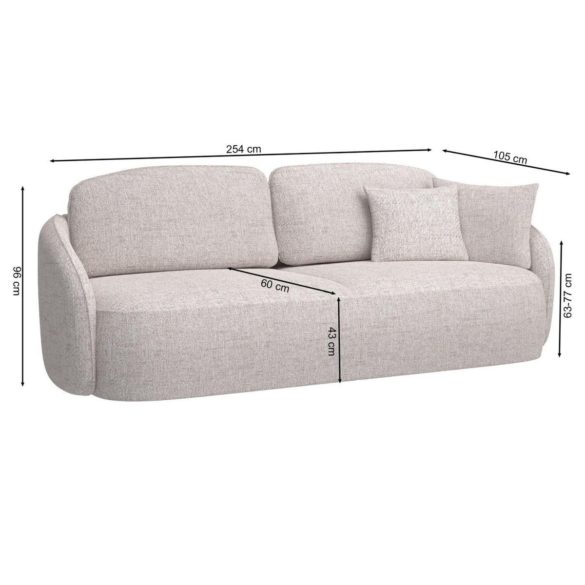 3-SITZER-SOFA Savoy Dunkelgrau mit Schlaffunktion - Dunkelgrau/Schwarz, Kunststoff/Textil (254/96/105cm) - Selsey