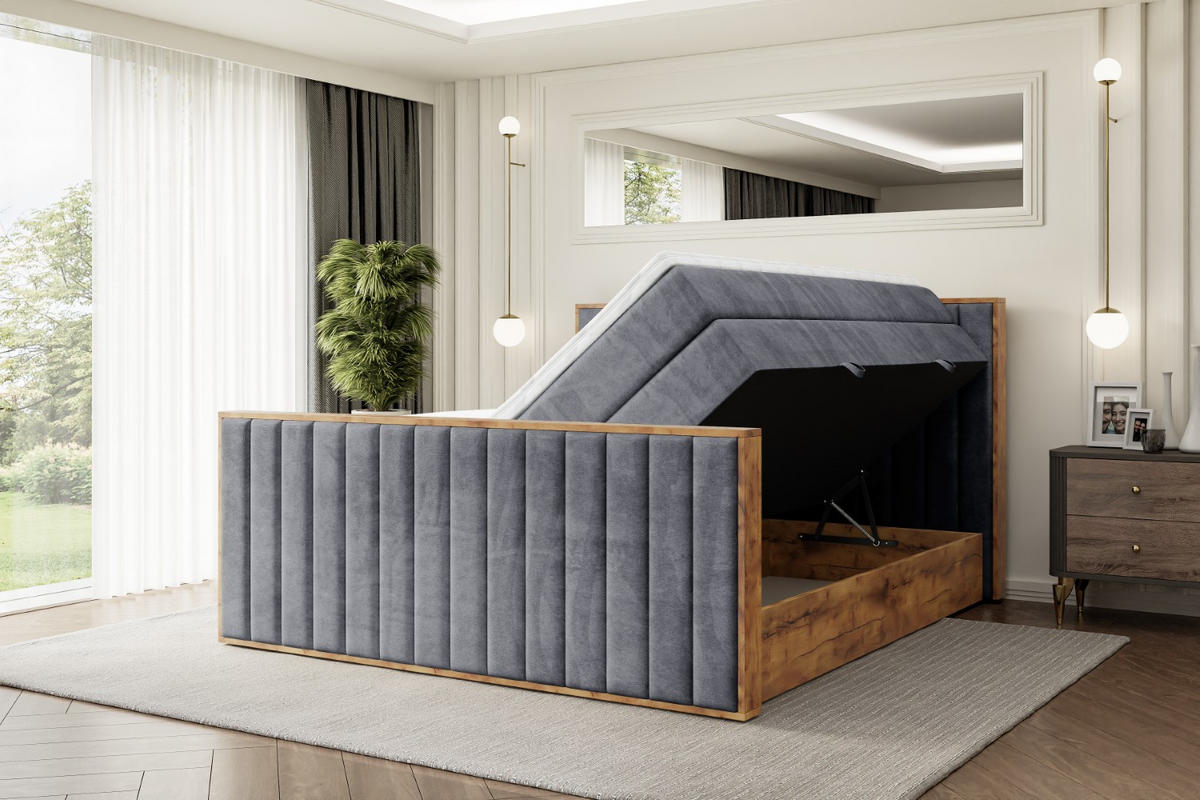 BOXSPRINGBETT mit Matratze H3|H4 und Lattenrost - LOLLI4-Z KING-160x200 - Dunkelgrau Casablanca - Dunkelgrau, Holzwerkstoff (160/200cm) - ALTDECOR