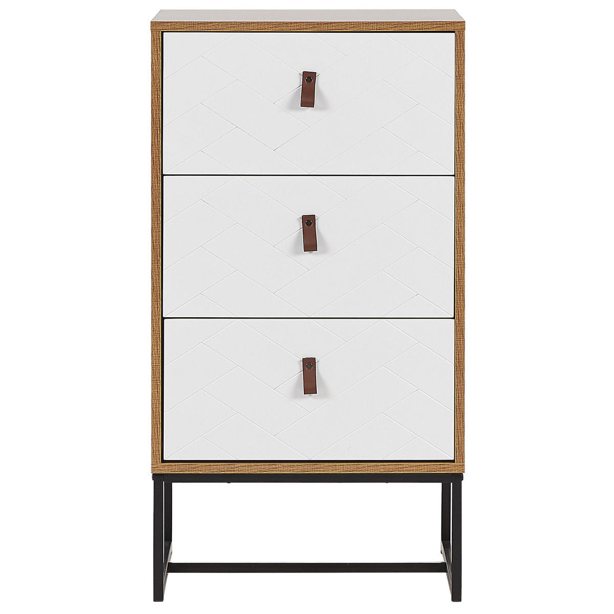 KOMMODE 3 Schubladen heller Holzfarbton/weiß Nueva - Hellbraun/Schwarz, Holzwerkstoff (49/91/38cm) - Beliani