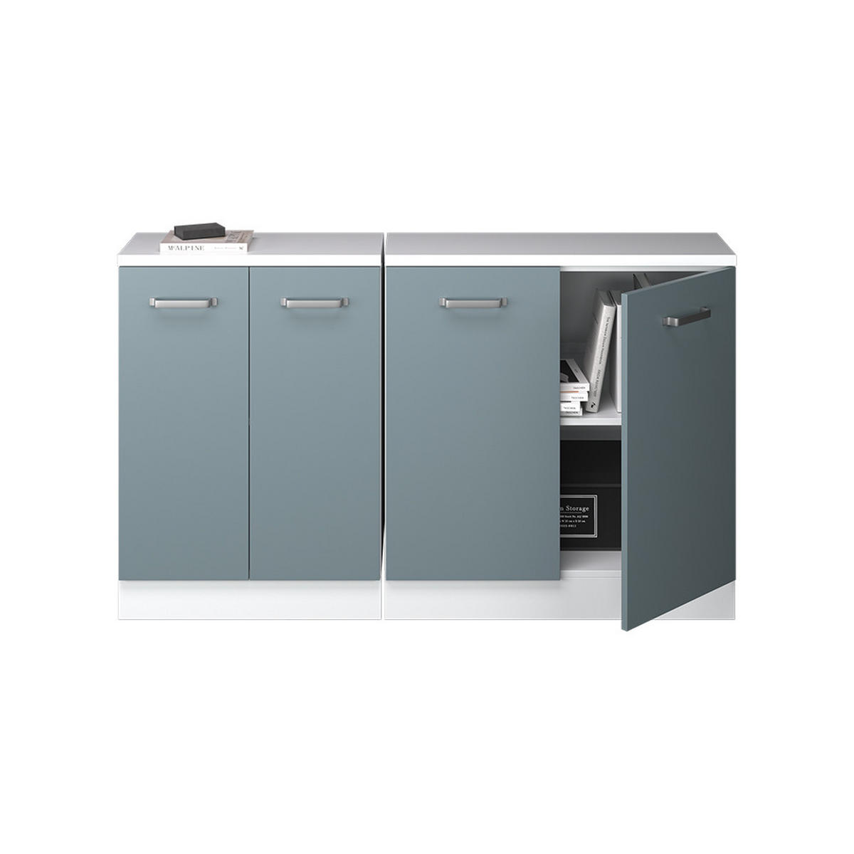 KUHINJSKA OMARA ZA POŠEVNE STREHE R-Line Modro-siva 140 cm Komplet 2 korpusov omare globina 60 cm - bela/modrosiva, leseni material (140/83.8/60cm) - Vicco