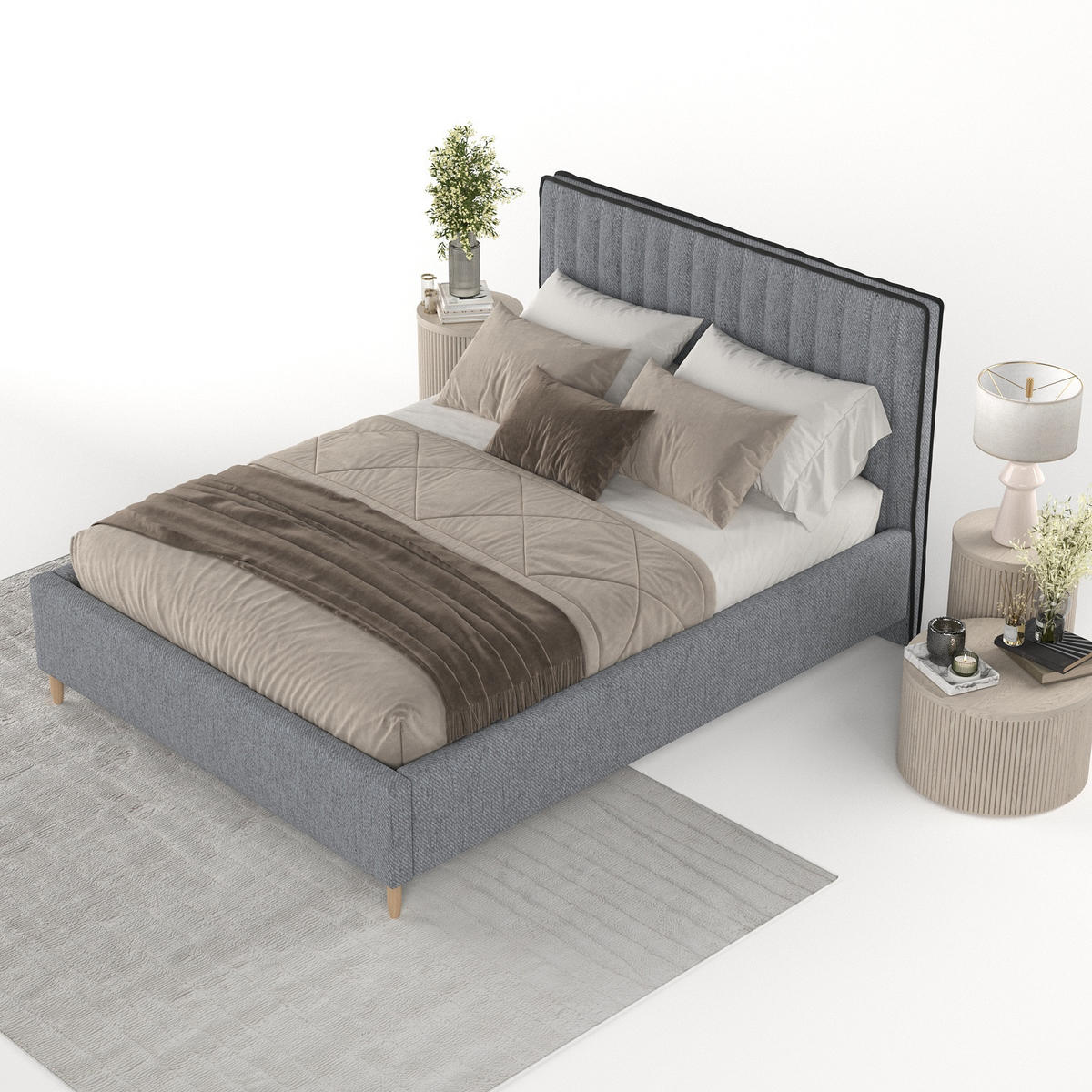 POLSTERBETT Aria 160/200 cm Grau im Neve Stoff - Naturfarben/Grau, Holz/Holzwerkstoff (160/200cm) - AltaBeds