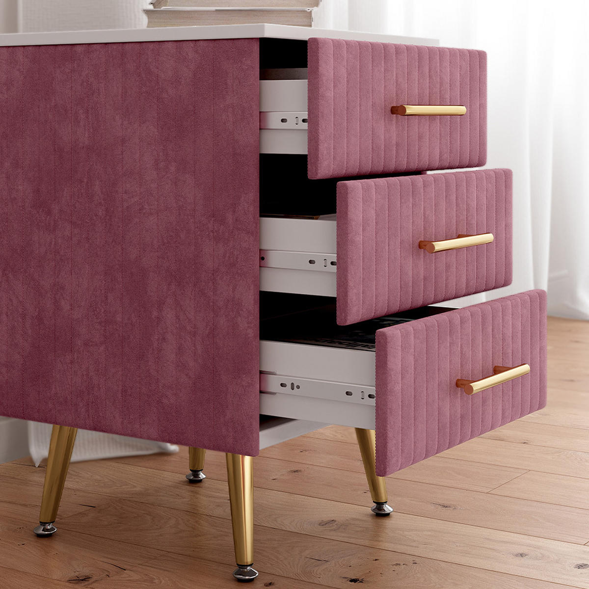 NACHTTISCH Velia Rosa 41 x 62 cm 2er Set - Pink, Holzwerkstoff (41/62/40.5cm) - Vicco