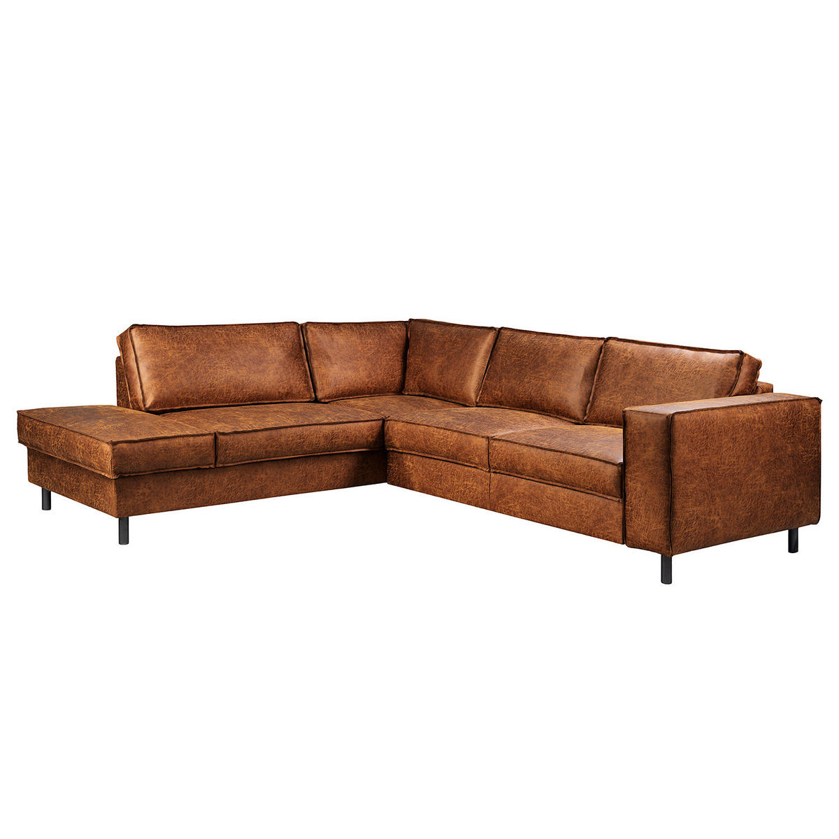 ECKSOFA mit Ottomane - Cognac/Anthrazit, Textil/Metall (258/225cm) - home24