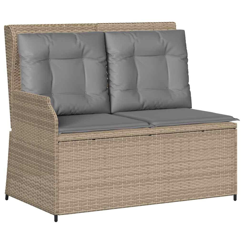 GARTENBANK Verstellbar mit Kissen Beige Poly Rattan - Beige/Grau, Kunststoff (95/95/110cm)