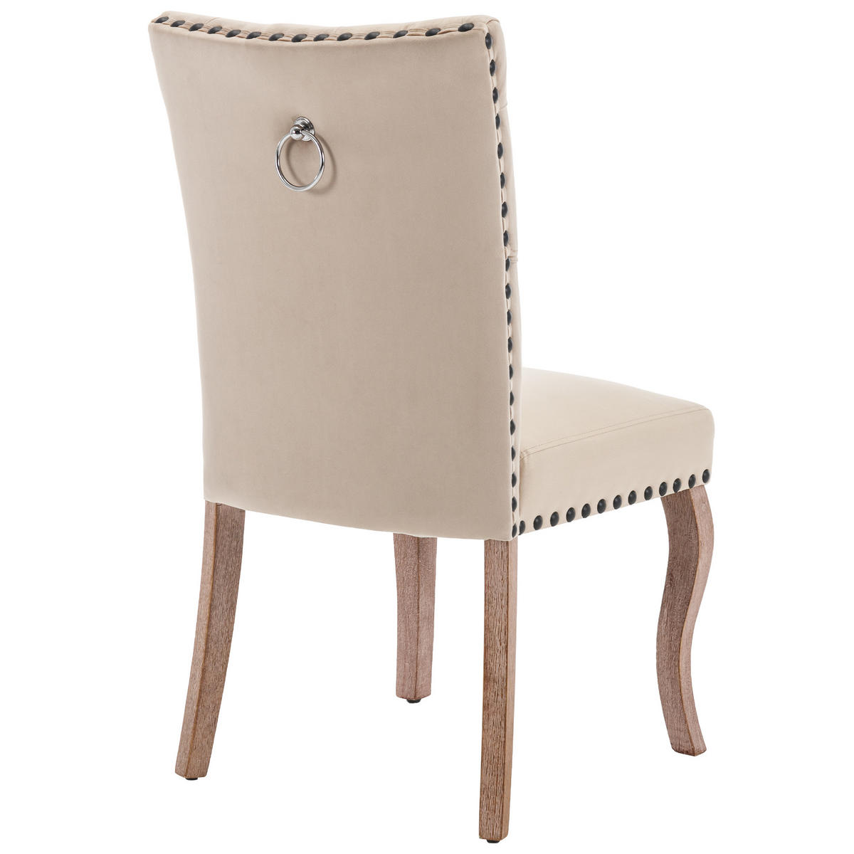 ESSZIMMERSTUHL 2er-Set mit samtgepolstertem Massivholzgestell, Kupfernägeln und modernem Design als komfortabler Sessel, beige - Beige, Textil (63/95/49cm) - Luhomfu