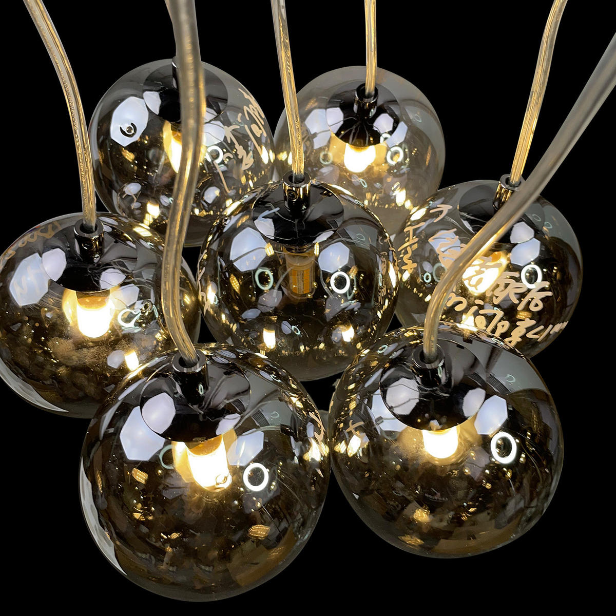 PENDELLEUCHTE - Glas / Metall - 7-flammig - Transparent/Grau, Glas/Metall (36/36/145cm) - home24