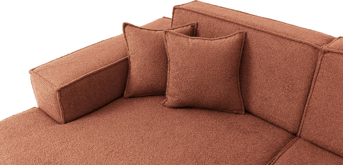 ECKSOFA Hana Loft 3-Sitzer Ecke Links, Boucle, Terra 241/80/168 cm - Terracotta/Schwarz, Textil/Metall (241/168cm) - WFL GROUP