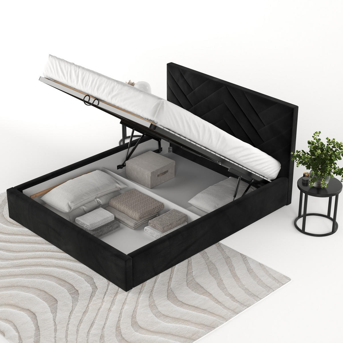 POLSTERBETT Arco 160/200 cm Schwarz im Kronos Stoff - Schwarz/Naturfarben, Holz/Holzwerkstoff (160/200cm) - AltaBeds