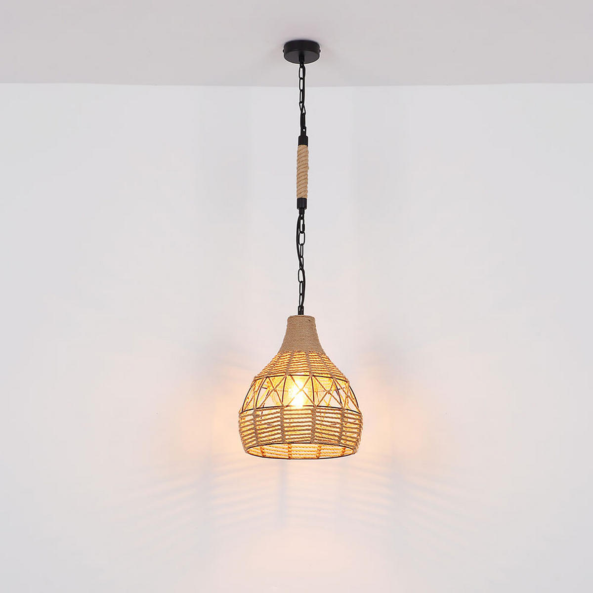 HÄNGELEUCHTE Hanfseil Braun Gitteroptik - Braun, Metall (30/30/135cm) - Globo Lighting