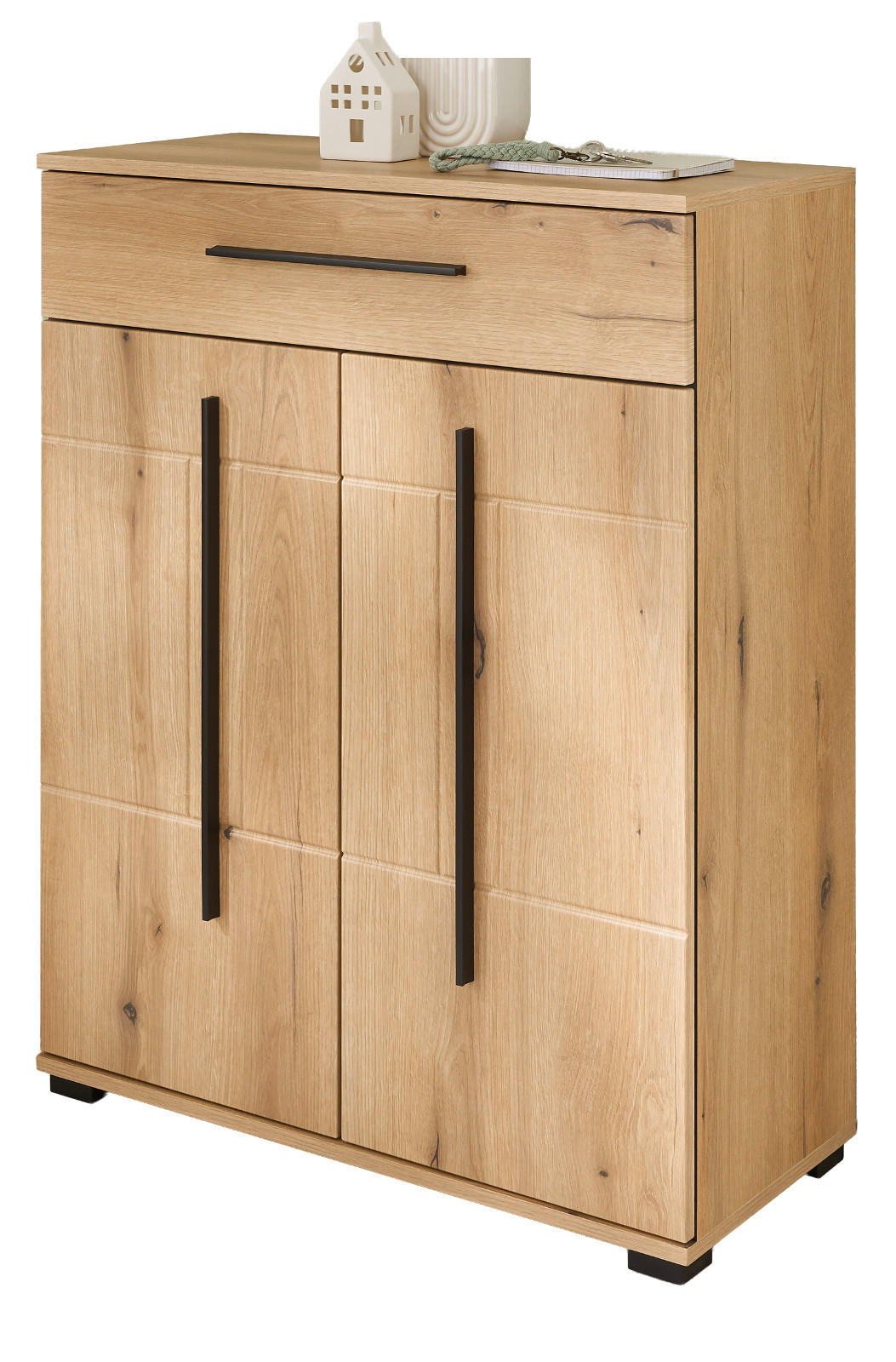 SCHUHSCHRANK Evoke Eiche 80 x 103 cm, Kommode mit Soft-Close - Eichefarben/Schwarz, Holzwerkstoff/Kunststoff (80/103/39cm) - Furn.Design