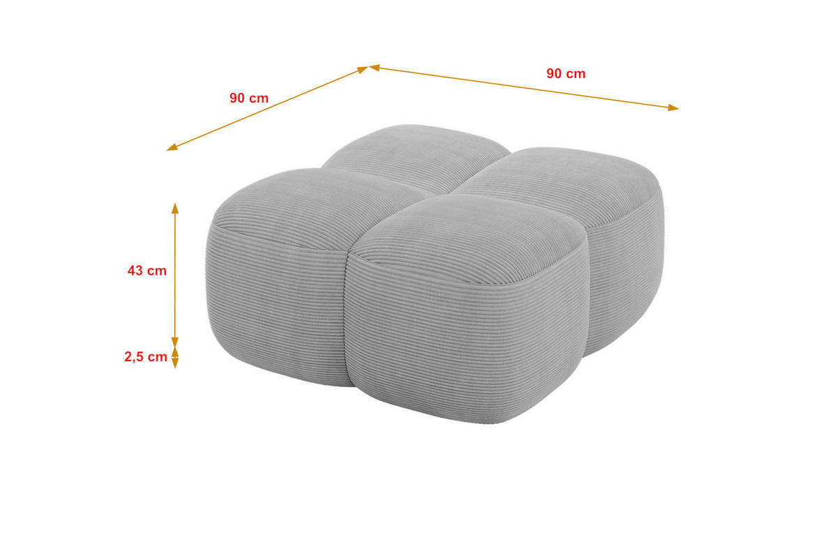 POUF Miko-Puf 90x90x45 cm Grau Cord Modular Sitzhocker - Anthrazit/Schwarz, Holzwerkstoff/Kunststoff (90/43/90cm) - ALTDECOR