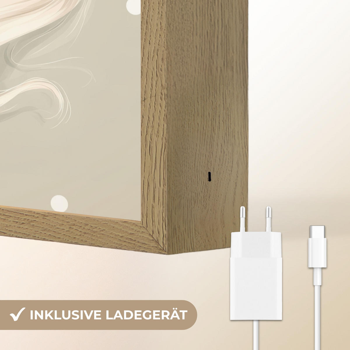 NACHTTISCHLAMPE MIT AKKU Einhorn - Weiß - Punkte 70x100 cm - Taupe, Holzwerkstoff (8/70/100cm) - OnlyWow