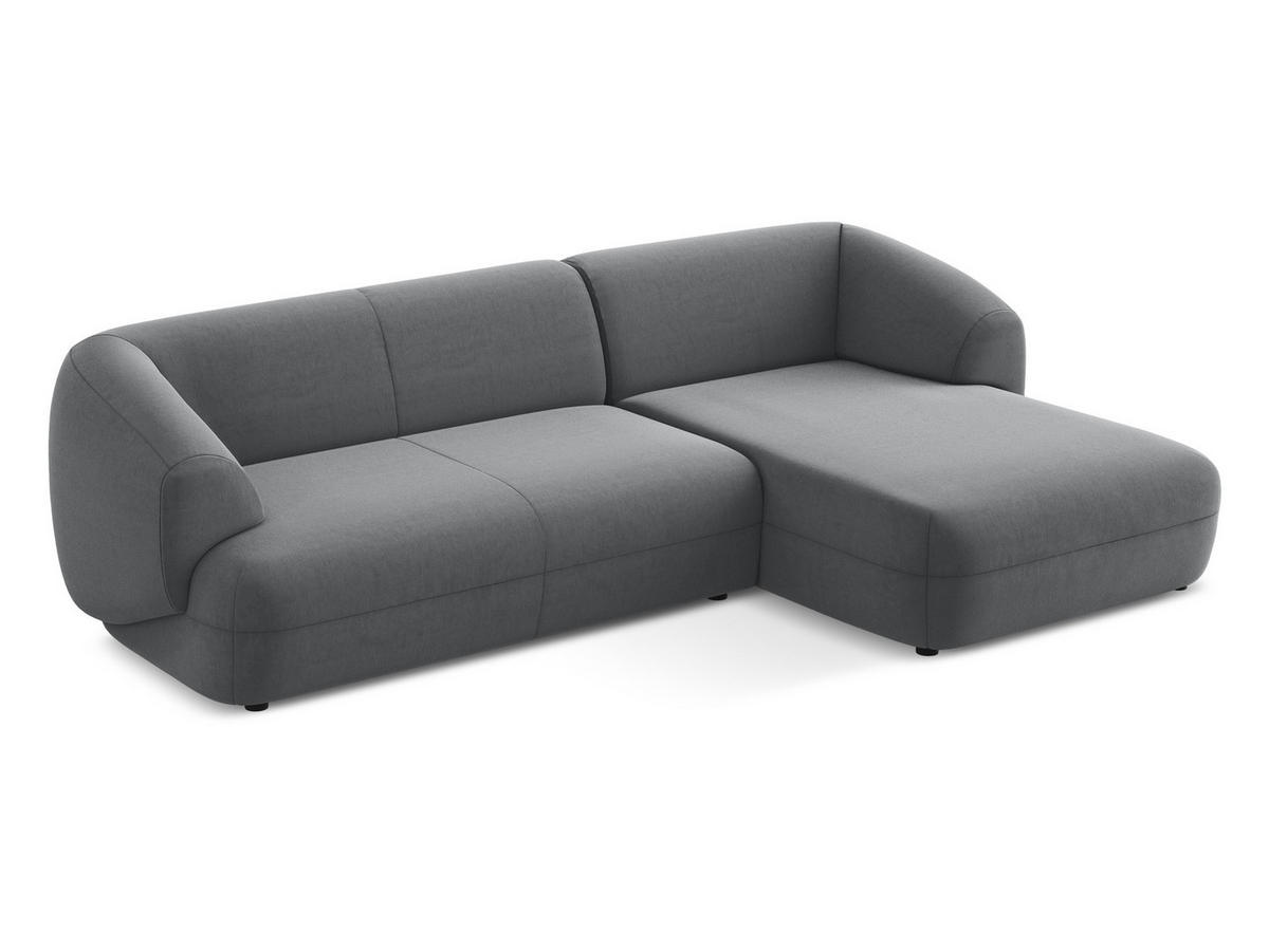 ECKSOFA Rechts Samt Stoff Grau - Dunkelgrau/Schwarz, Kunststoff/Textil (280/156cm) - Makamii