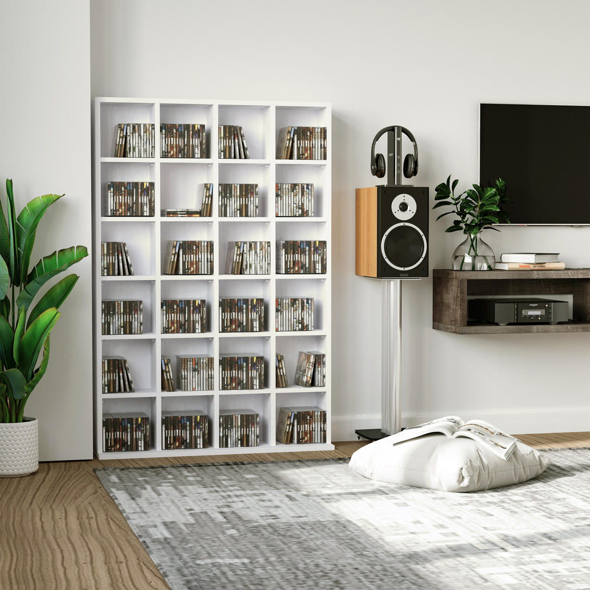 CD-REGAL DE-14420 für 456 CDs/336 DVDs, verstellbare Böden Weiß - Weiß, Holzwerkstoff (20/130.5/89cm) - ComfortXL