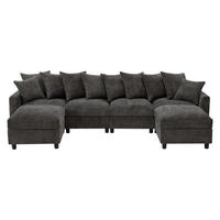 ECKSOFA Modular, Grau, Waffel-Chenille, 6-Sitzer, 2 Hocker - Grau, Textil (153.5/283cm)