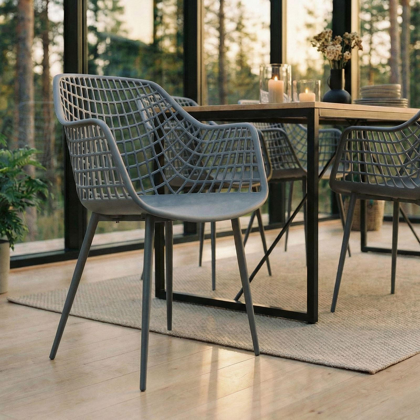 GARTENSTUHL LUCIA 4ER-SET - Dunkelgrau, Textil (56/84/55cm) - IDIMEX