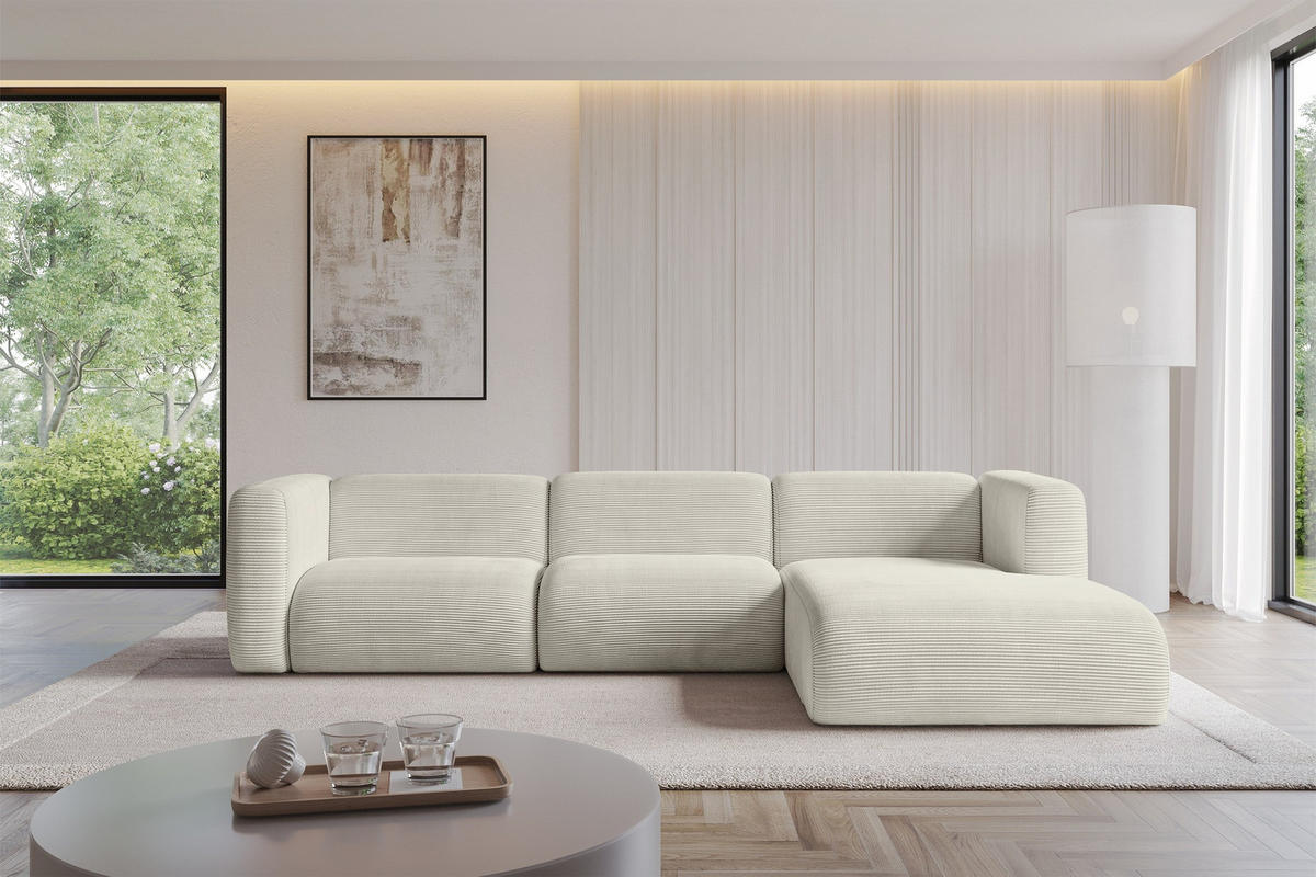 ECKSOFA Ottomane Rechts MIRA-L2 318x179x89 Creme Cord - Ecru/Creme, Holzwerkstoff/Kunststoff (318/179cm) - ALTDECOR