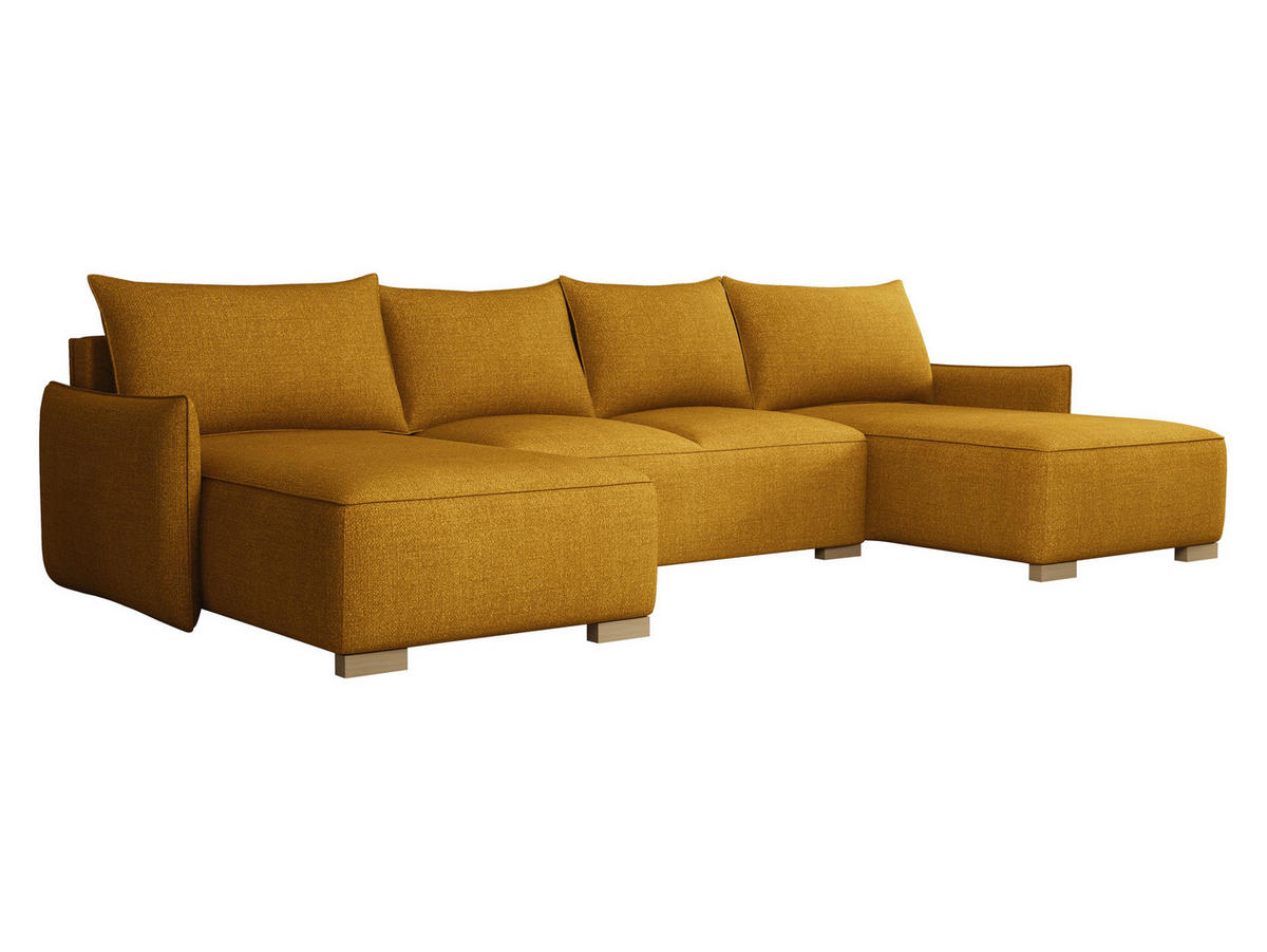 WOHNLANDSCHAFT Focus U - Gelb/Naturfarben, Holz/Textil (328/87/155cm) - MIRJAN24