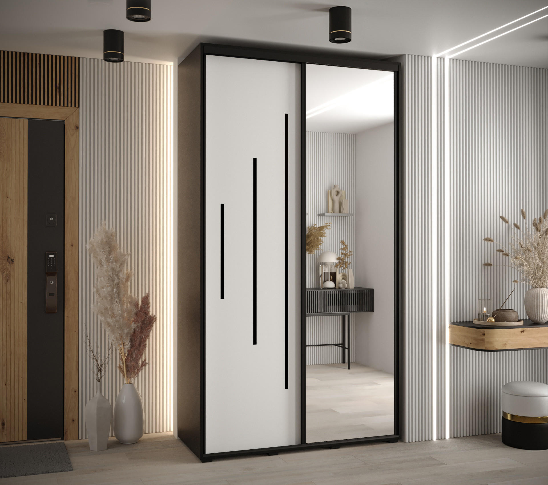 SCHWEBETÜRENSCHRANK 235,2/130/60 2-türig - Schwarz/Weiß, Holz/Metall (130/235/60cm) - Abiks Möbel