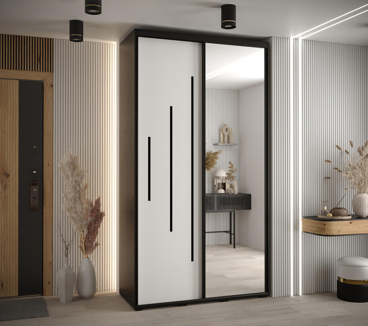 SCHWEBETÜRENSCHRANK 235,2/130/60 2-türig - Schwarz/Weiß, Holz/Metall (130/235/60cm) - Abiks Möbel
