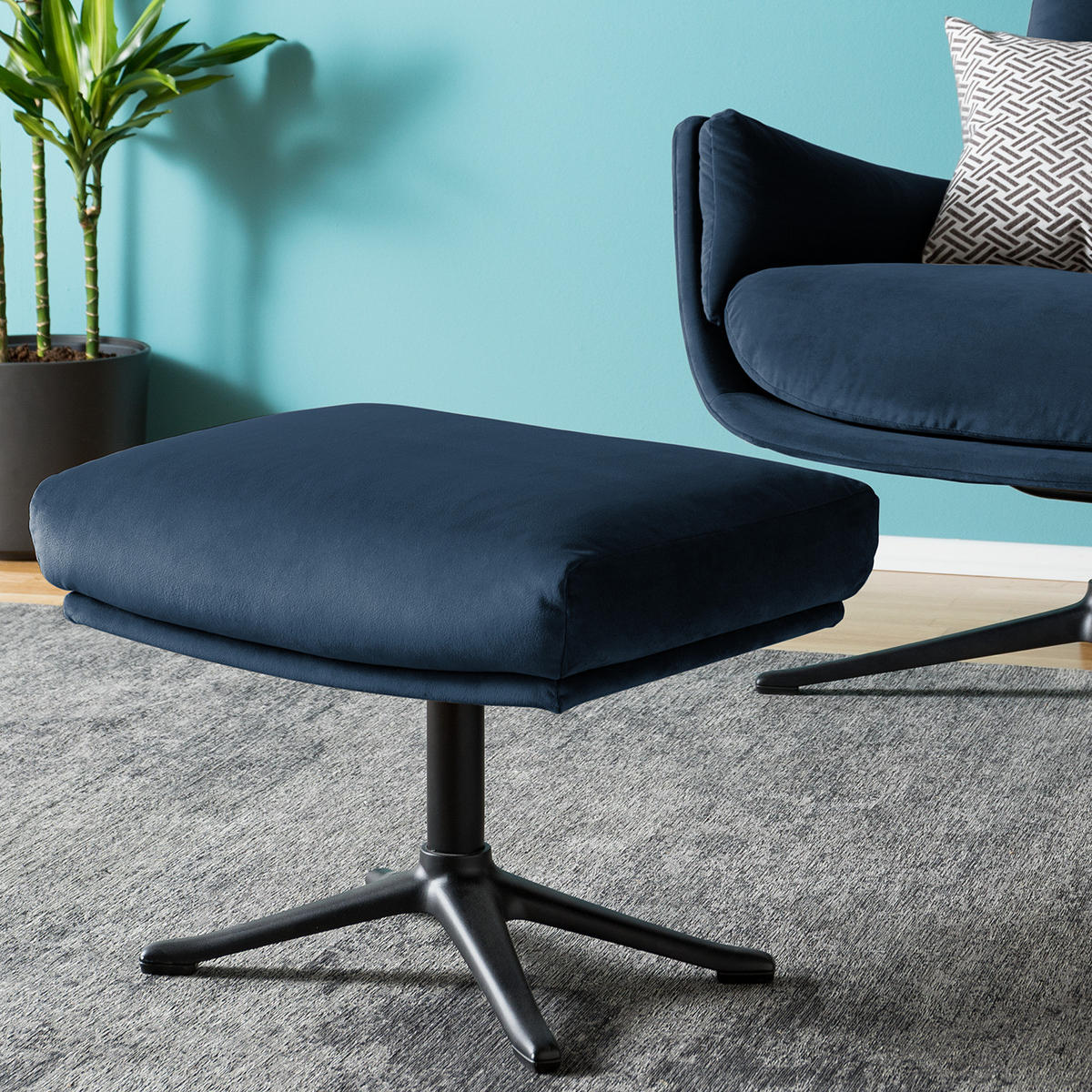 POLSTERHOCKER mit Kreuzfuß - Schwarz/Dunkelblau, Textil/Metall (51/37/41cm) - home24