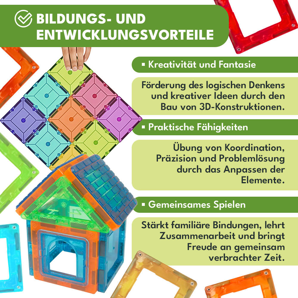 BAUSTEINE Magnetische Bauklötze 45 Teile - Multicolor, Kunststoff (6.5/6.5cm) - KRUMAD