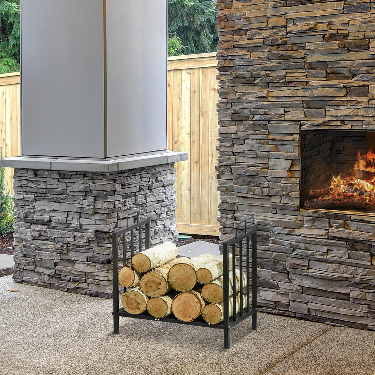 KAMINHOLZREGAL für innen 44,5 x 33 x 46,5cm Brennholzregal mit Griffe Metall - Schwarz, Metall (33/46.5/44.5cm) - Outsunny