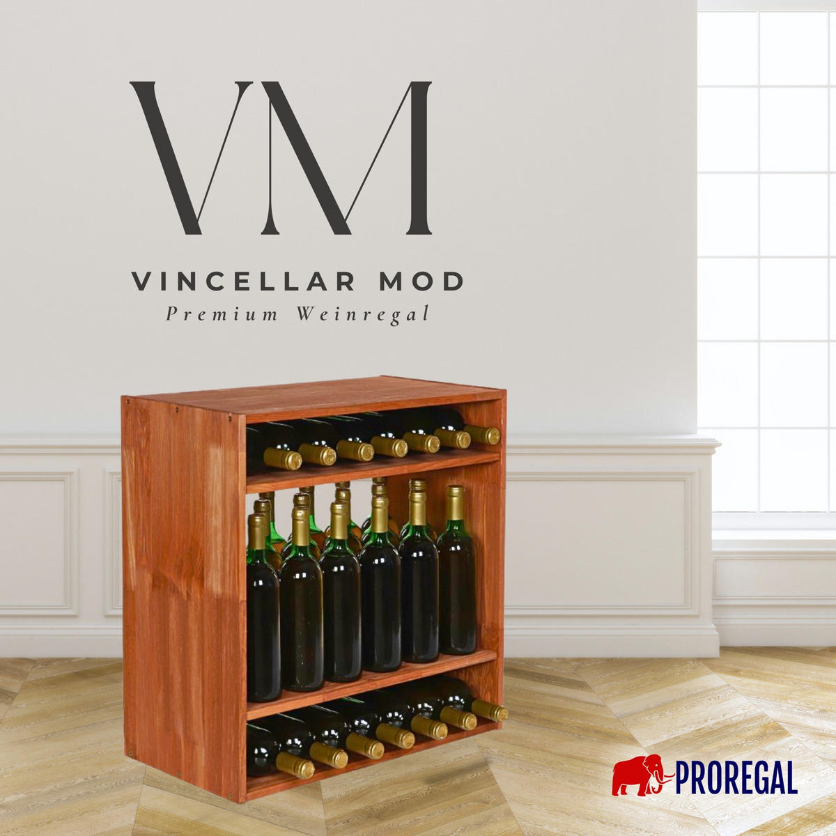 WEINREGAL Vincellar Mod 60x60x30 cm Standflaschen Modul Für 32 Flaschen Massives Kiefernholz Braun Geölt - Braun, Holz (60/60/30cm) - PROREGAL