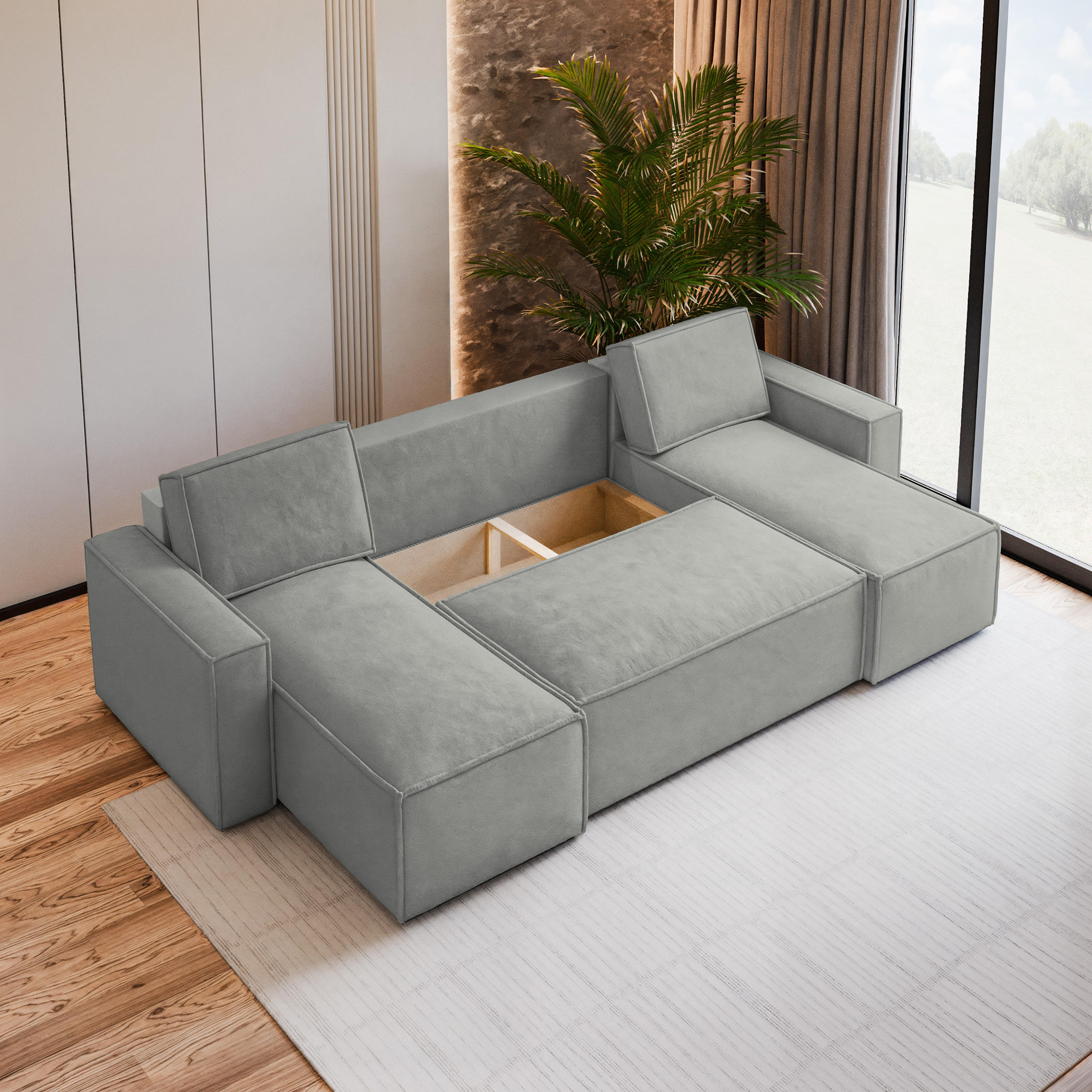 Thumbnail - Masseno Wohnlandschaft, Schwarz, Holz, 5-Sitzer, U-Form, 306x85x140 cm, Wohnzimmer, Sofas & Couches, Wohnlandschaften, W...